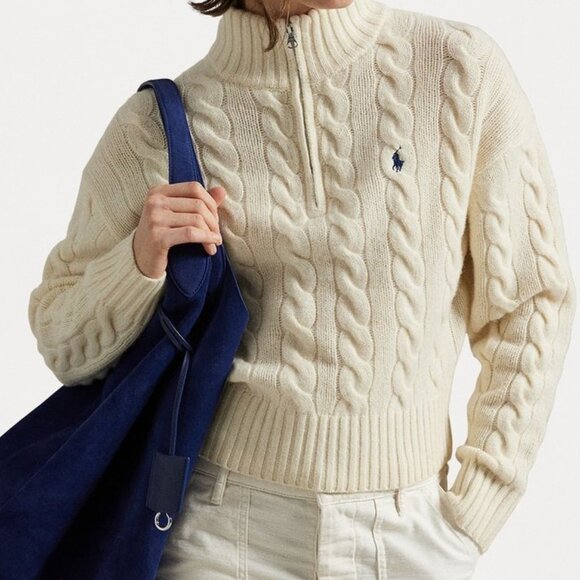 Polo Ralph Lauren Sweaters - Polo Ralph Lauren CABLE WOOL CASHMERE HALF ZIP SWEATER CREAM AUTH